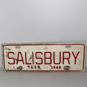 Vintage Salisbury License NC Plate Tag Topper Metal 1968 Hard to Find